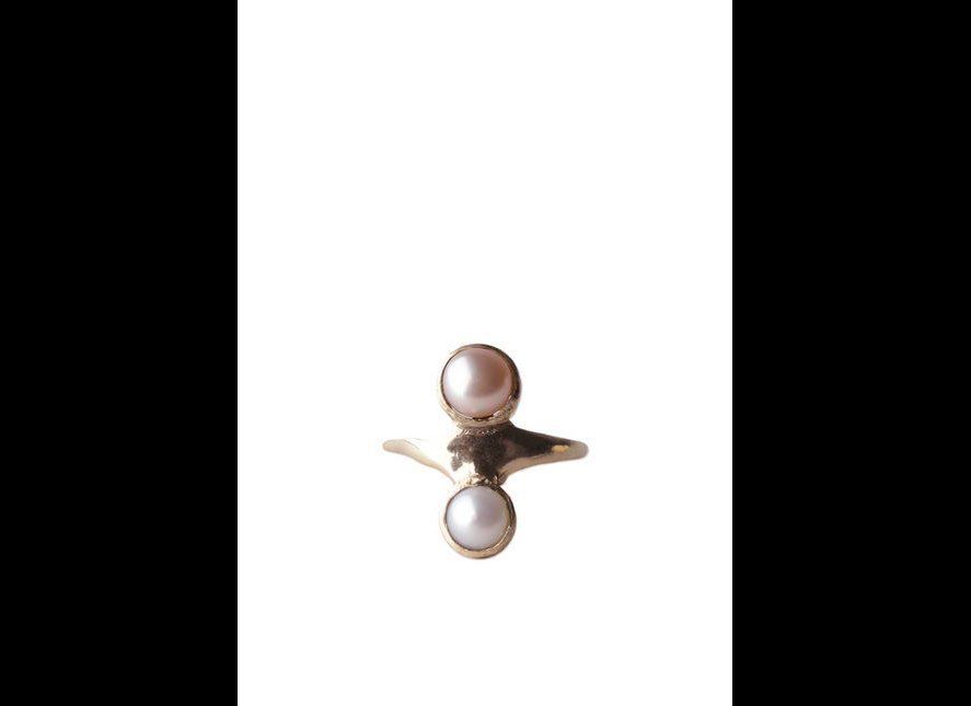 Aesa Gold Double Pearl Ring, $325