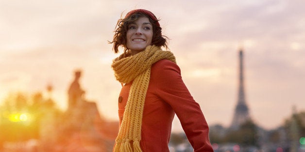 Woman in Paris with Eiffel Tower in the background