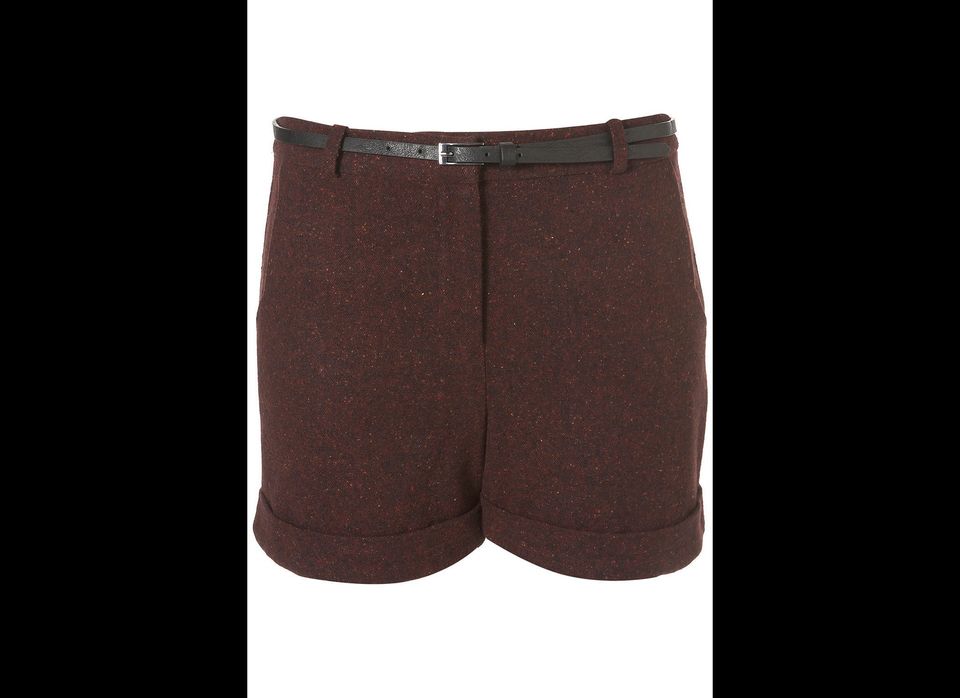 Topshop Oxblood Belted Tweed Shorts, $76