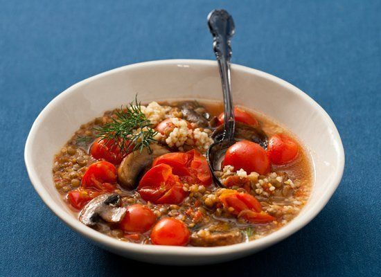 Dilled Lentil Soup With Mushrooms And Tomatoes
