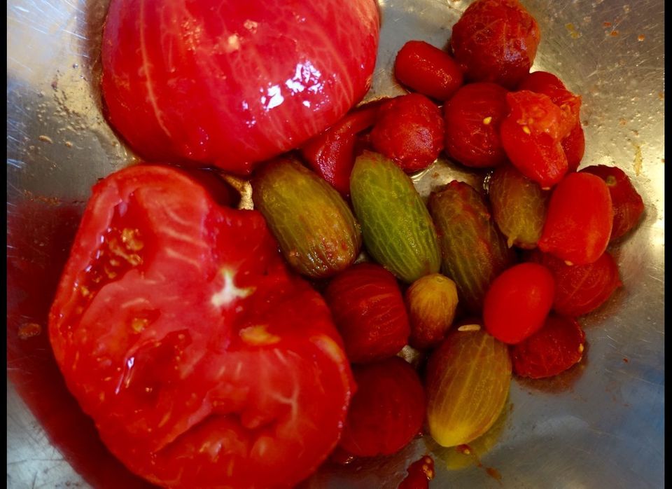 The day's tomatoes, peeled