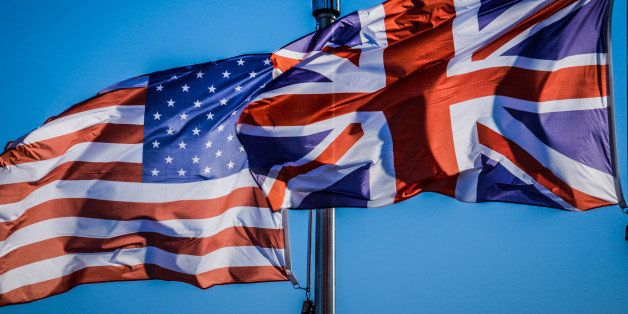 USA and ENGLAND flags together on the staff