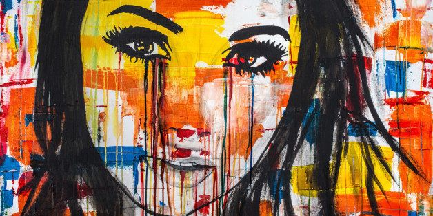 The unseen emotions of her innocence is an acrylic painting, Ink and watercolor on Canvas of a young women crying colors..Sometimes our outward appearances mask what going on inside us.