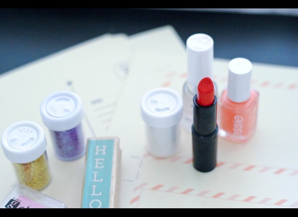 Tools: Paper, nail polish, glitter & lipstick
