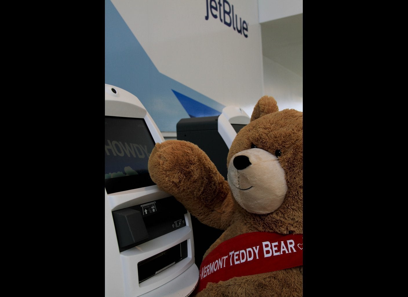 giant teddy bear on airplane
