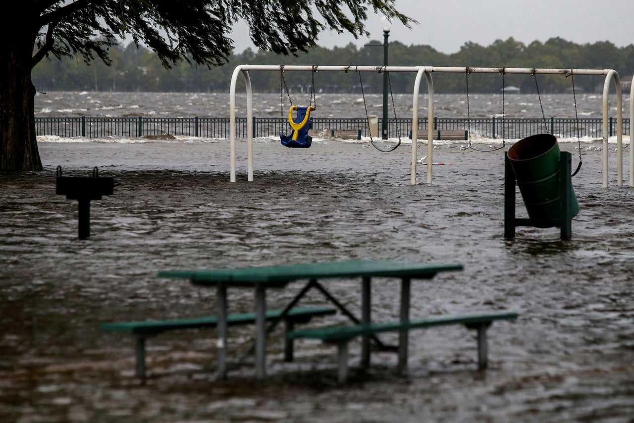 The Union Point Park Complex is seen flooded as the Hurricane Florence comes ashore in New Bern, North Carolina.