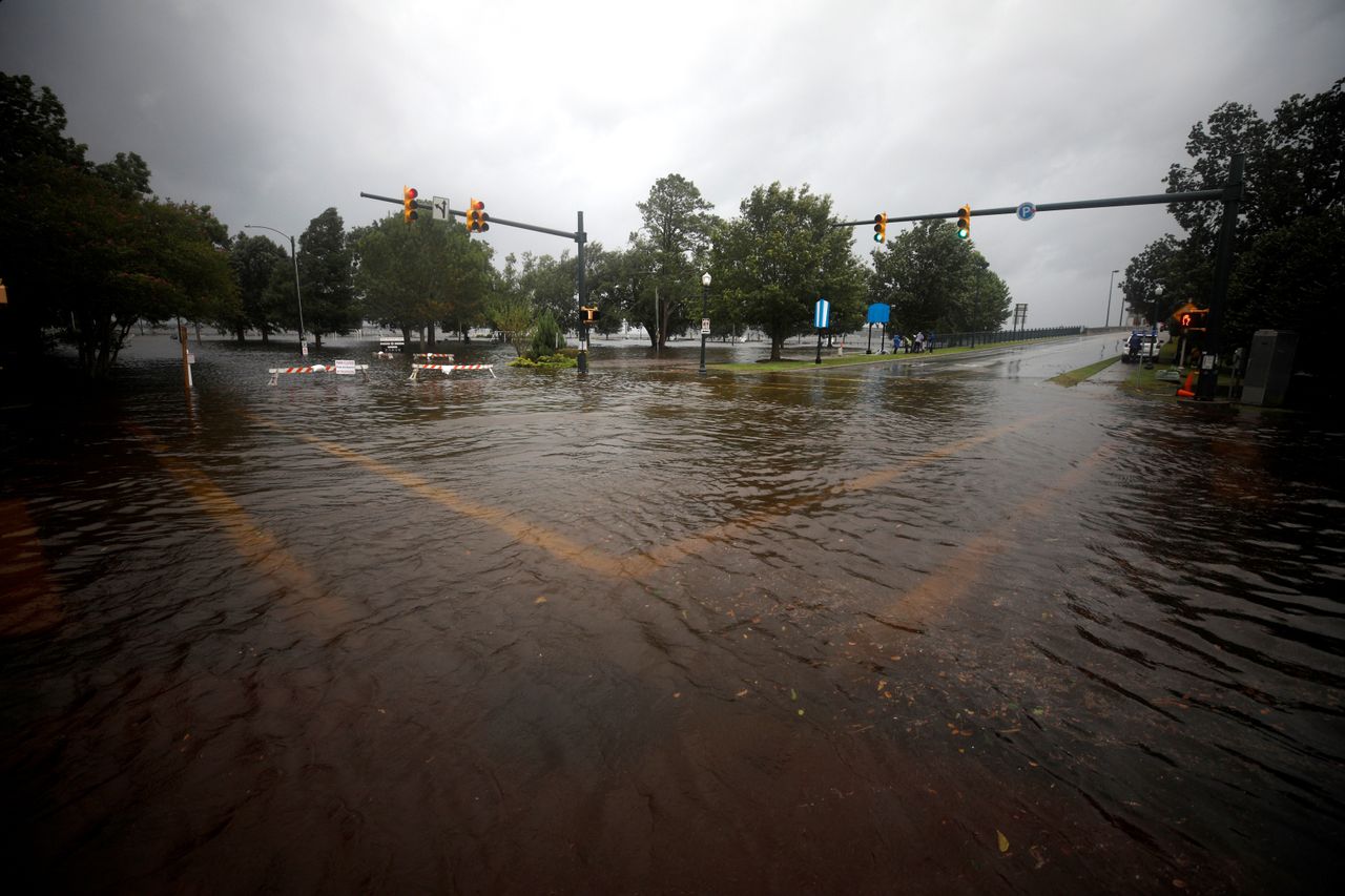 <strong>A flooded street in New Bern.</strong>