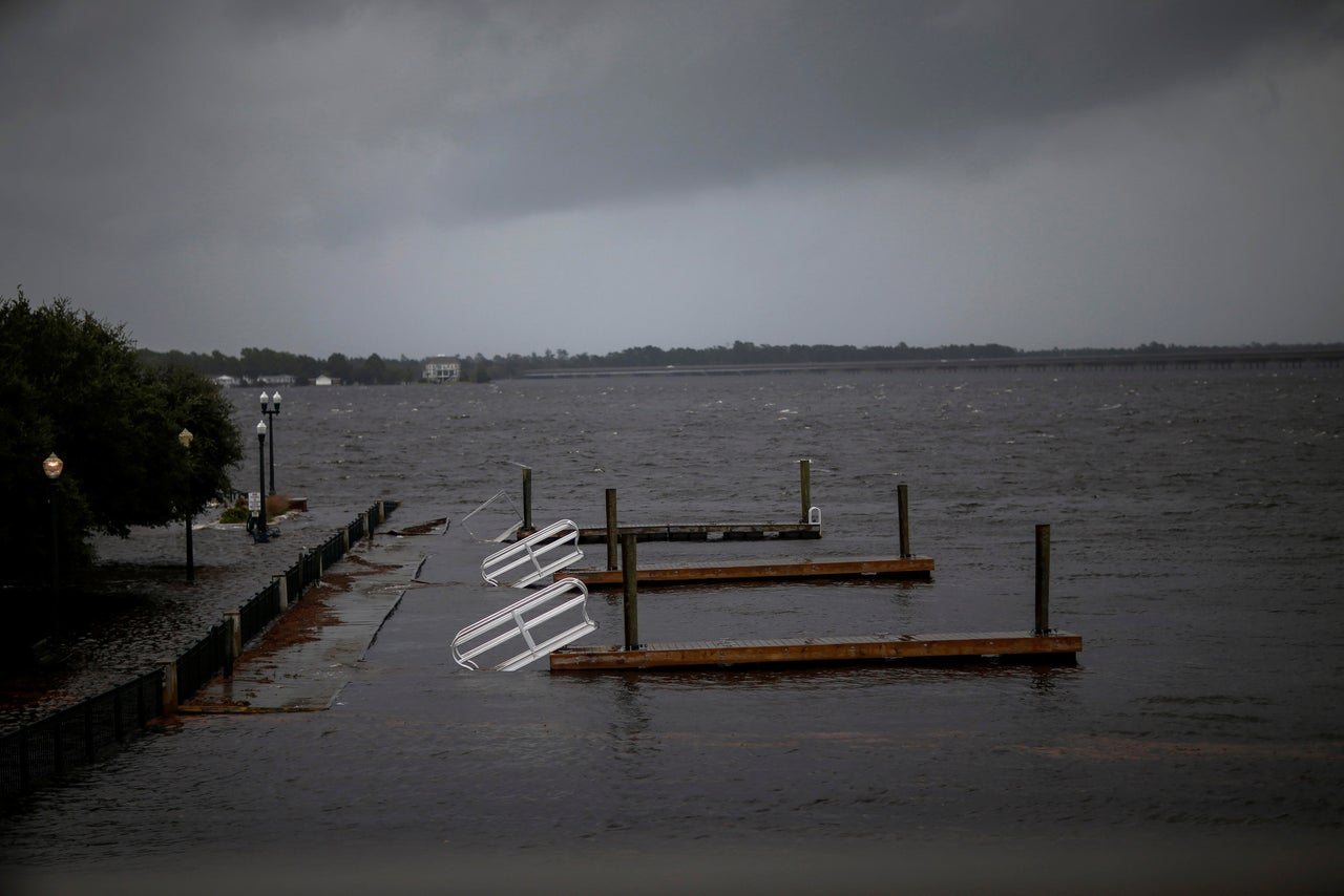 <strong>Docks broken by water from Neuse River.</strong>