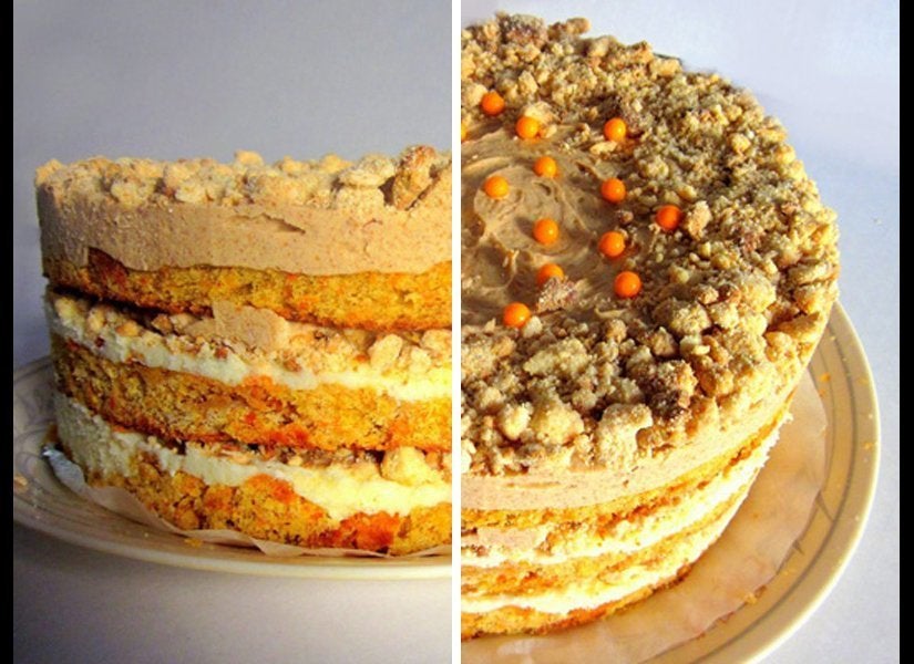 Carrot Cake With Graham Cracker Frosting And Liquid Cheesecake Filling