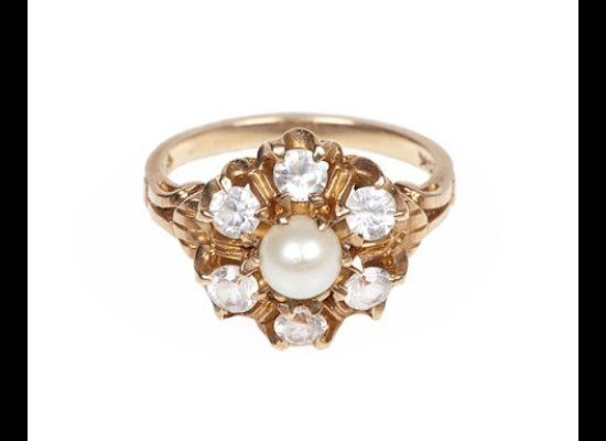 Conroy & Wilcox Pearl And White Sapphire Cluster Ring, $550