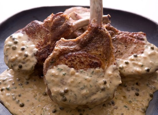 Pan Roasted Double-Cut Pork Chops With Peppercorn Crust