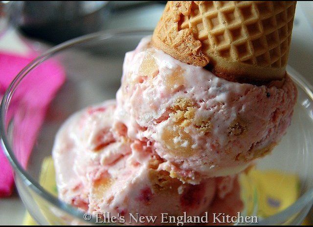 Roasted Strawberry Rhubarb Cheesecake Ice Cream -- Elle