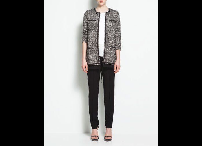 Zara Boucle Knit Cardigan With Piping And Strass, $129