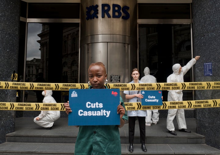 A decade on from the global crash, the 10YearsOn campaign descended on bank branches across the City declaring them financial crime scenes to highlight how the public have paid the heaviest price