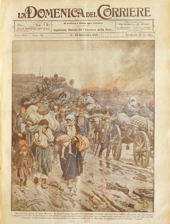 Greek defeat in Asia Minor. Cover illustration from La Domenica del Corriere, Sunday supplement to Italian daily newspaper Il Corriere della Sera, September 17, 1922. Illustrator Achille Beltrame