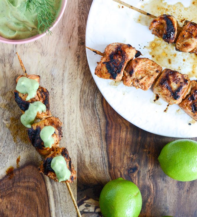 Chipotle Lime Grilled Chicken Skewers With Avocado Ranch