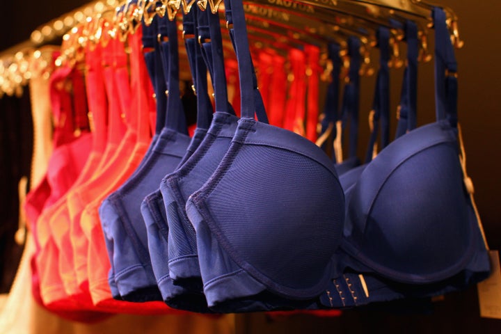 Red bras - lingerie store 