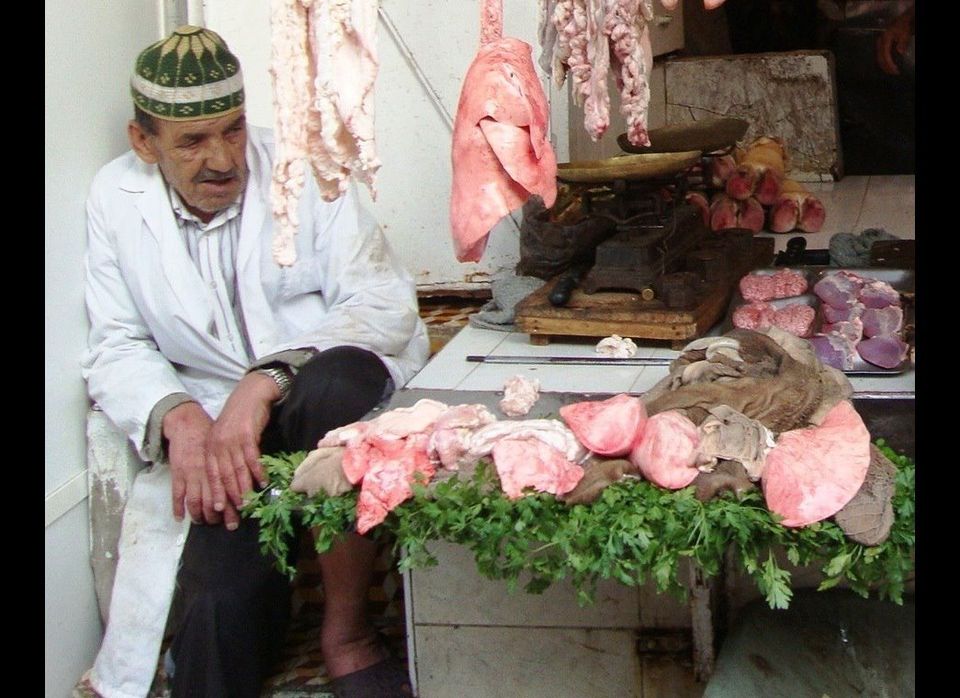 Meat seller in market