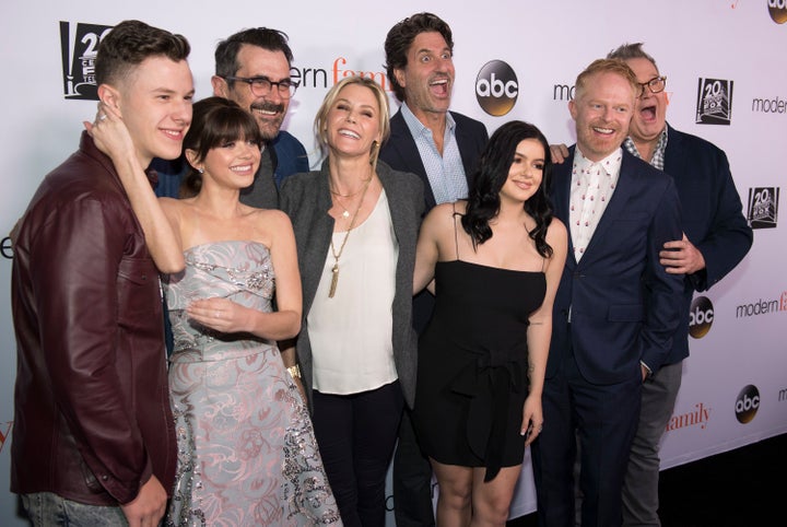 Pictured with executive producer Steven Levitan (center) are several cast members of "Modern Family" whose character could be the one heading to TV comedy heaven this season.