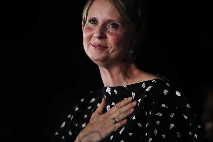 New York gubernatorial hopeful Cynthia Nixon makes a concession speech at a Brooklyn restaurant on Sept. 13, 2018, in New York City.