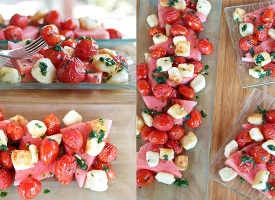 Fried Halloumi Salad With Tomatoes And Watermelon