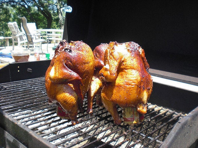 Beer can chicken on gas clearance grill