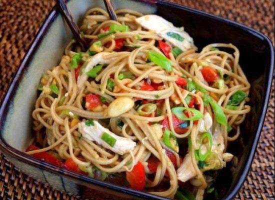 Asian Chicken Noodle Salad With Ginger Peanut Dressing