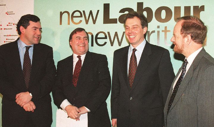 Gordon Brown, John Prescott, Tony Blair and Robin Cook tour the country to campaign for the new Clause IV in 1995.