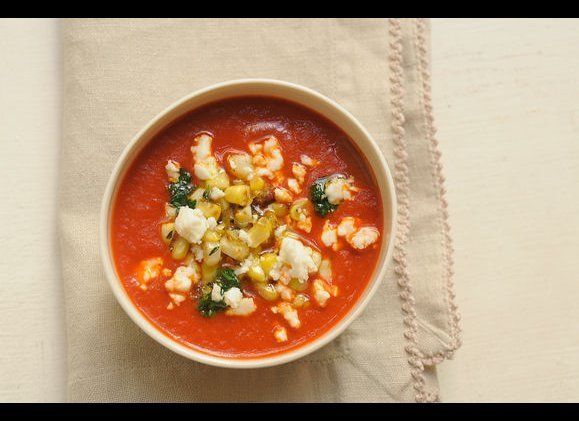 Roasted Red Pepper Soup With Corn And Cilantro