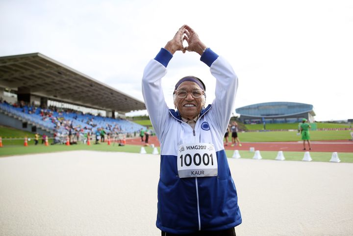 Man Kaur celebrates after competing at the World Masters Games in New Zealand last year.