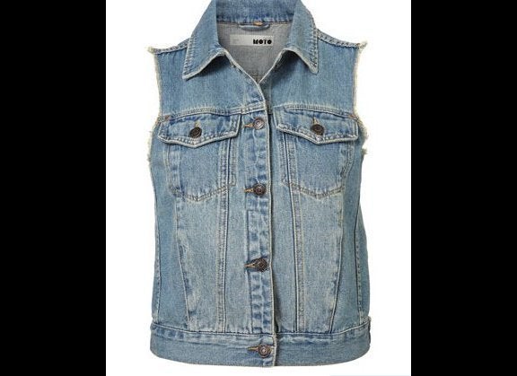 Moto Sleeveless Denim Jacket, $76