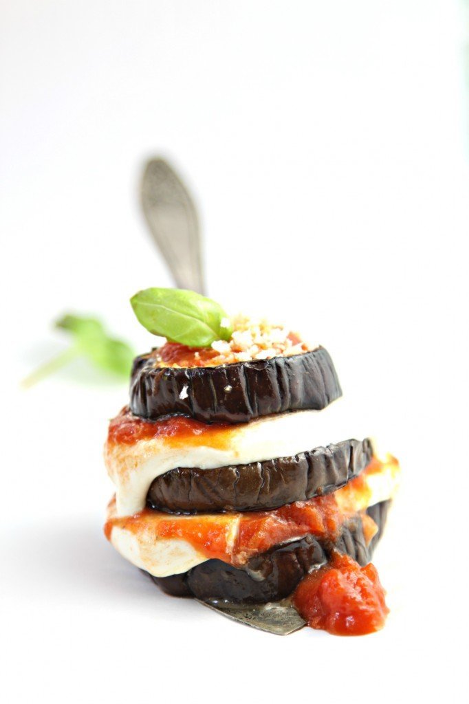 baked eggplant stacks basil goal cheese