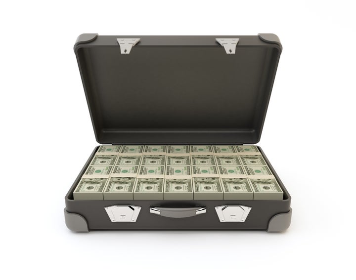 suitcase full of banknotes.