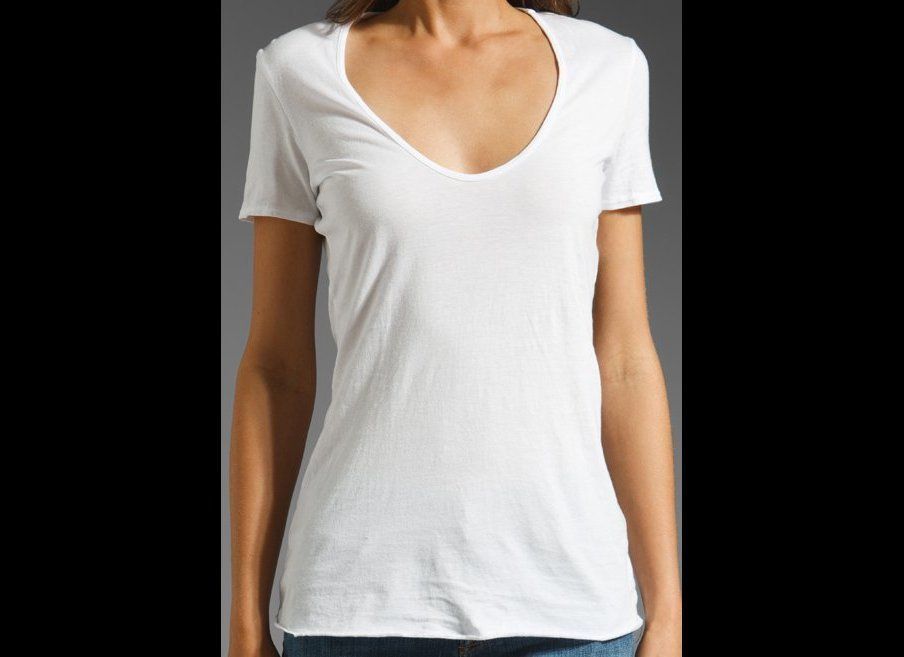 James Perse Skinny Neck "Novelty" Tee in White, $65