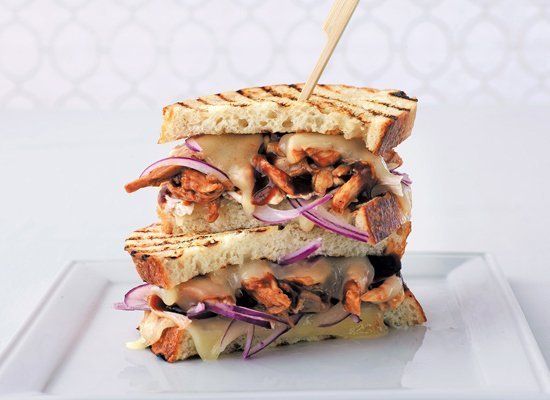 Pulled Barbecued Chicken Panini With Swiss And Red Onion 