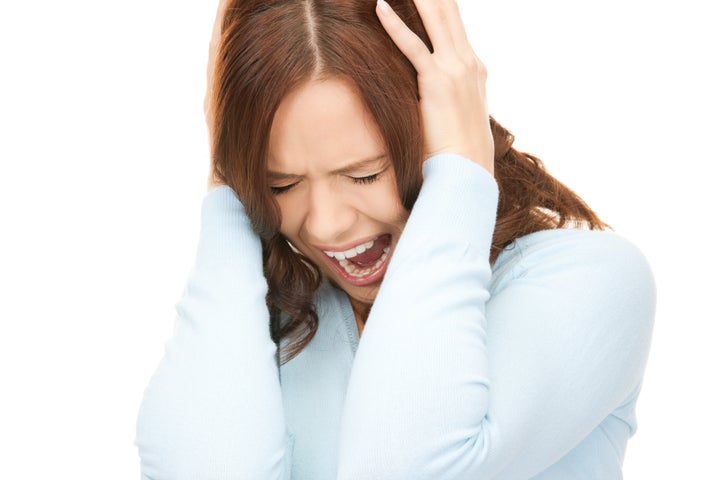 bright picture of screaming woman over white