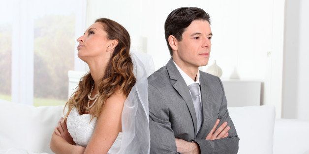 Bride and groom being mad at each other
