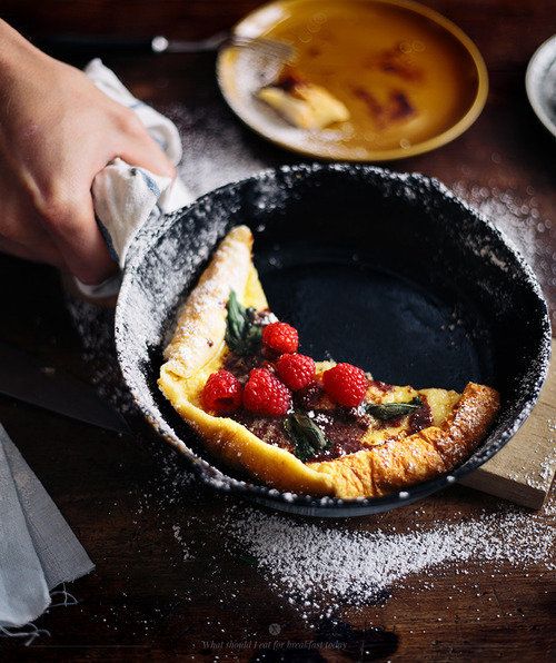 Dutch Baby With Chocolate, Raspberries And Mint