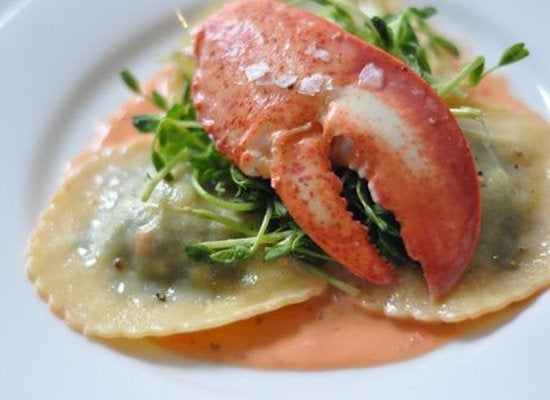 Lobster Ravioli, Pea Shoots And Smoked Paprika Sauce