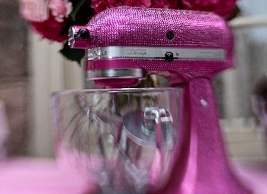 Customized Hot Pink cheetah print vinyl wrap for white KitchenAid tabletop stand  mixer. We customize these guys for $…