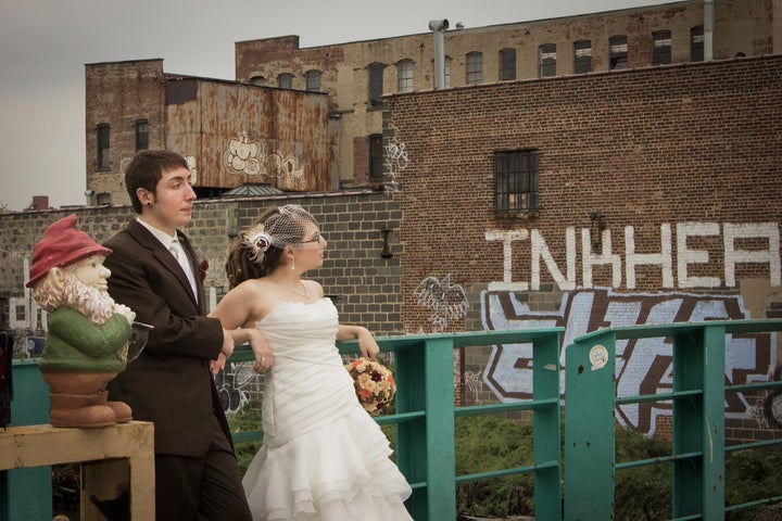 A brutal male hipster groom in a wedding