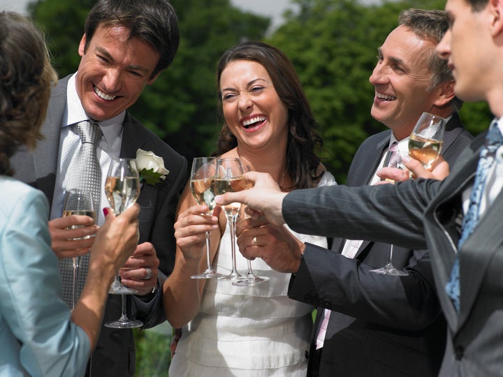 Wedding party toasting