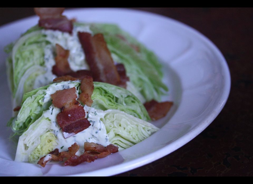 Wedge Salad with Bacon Bits and Creamy Dill Dressing