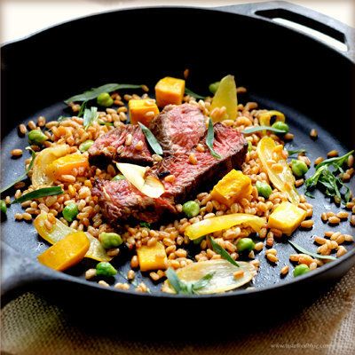 Warm Steak And Farro Salad With Roasted Beets, Onions And Chickpeas