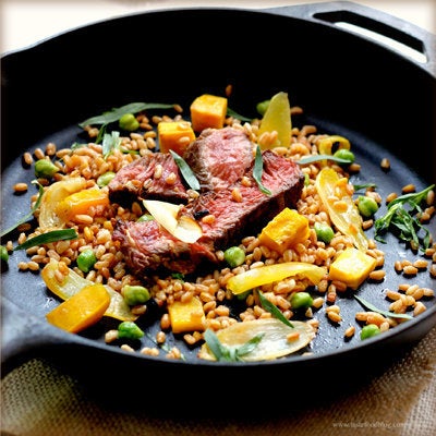 Warm Steak And Farro Salad With Roasted Beets, Onions And Chickpeas