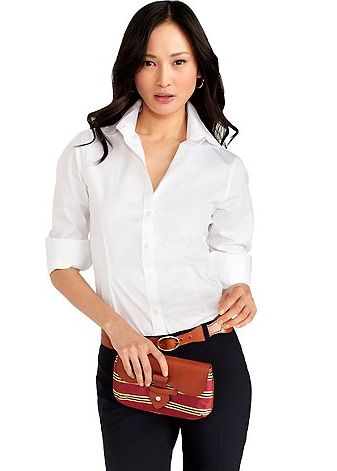 All-Cotton Tailored Fit White on White Stripe Luxury Dress Shirt, $67