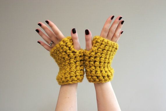 Mustard Yellow Chunky Crochet Wrist Warmers 