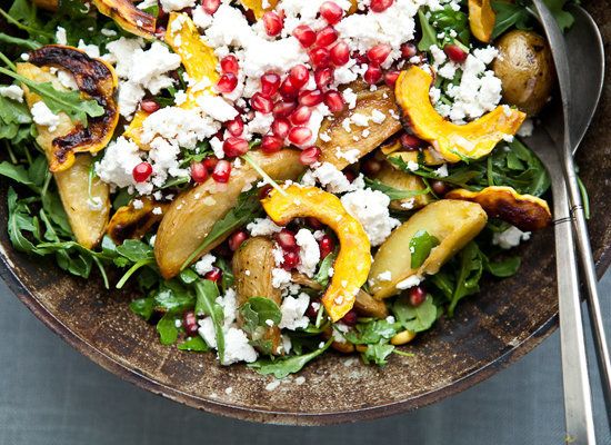 Delicata Squash Salad With Roasted Potatoes And Pomegranate Seeds