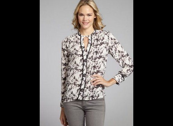 Greylin White Marbled Chiffon 'Farrah' Long Sleeved Button Front Blouse, $78