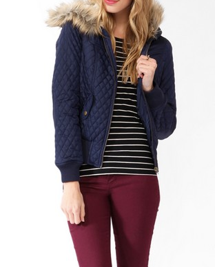 Hooded Puffer Jacket w/ Faux Fur Trim, $39